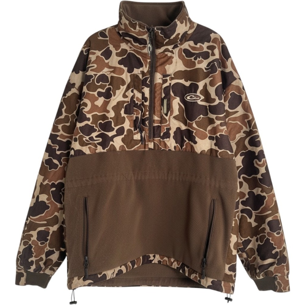 DRAKE WATERFOWL MST Pullover Large Brown Camo EUC Old School Camo Quarter Zip